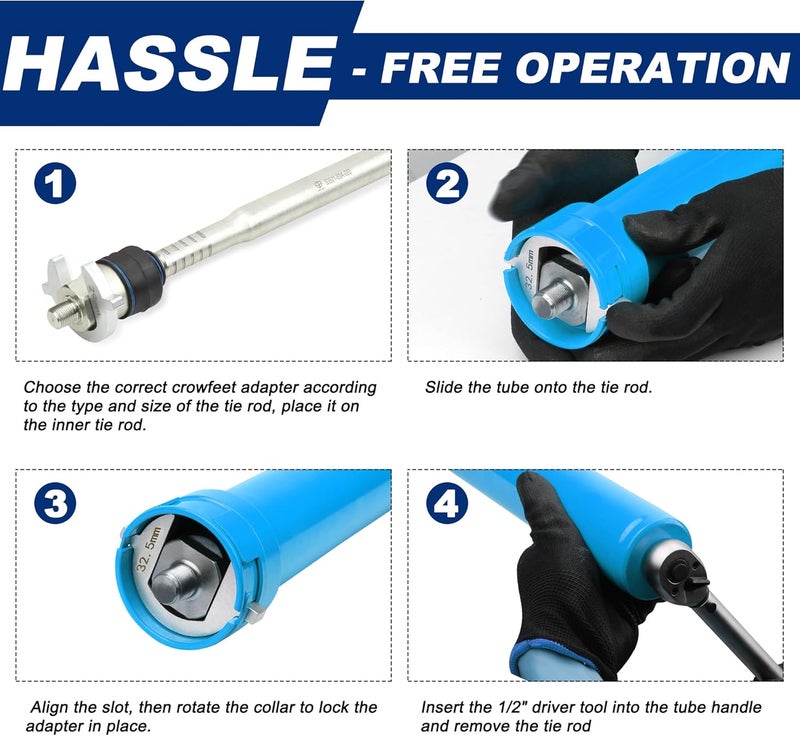limontek Inner Tie Rod Removal Tool, Master Inner Tie Rod Tool Set with 12 Crowfoot Adapters & 1/2 Inch Drive Tube for Tie Rods Remove & Install (Blue) - Image 5
